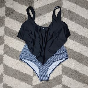 Shein Striped Hanky Hem High Waisted Bikini